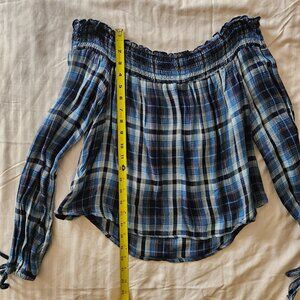 Mossimo Supply Co Off Shoulder Blue Plaid Shirt - Size L